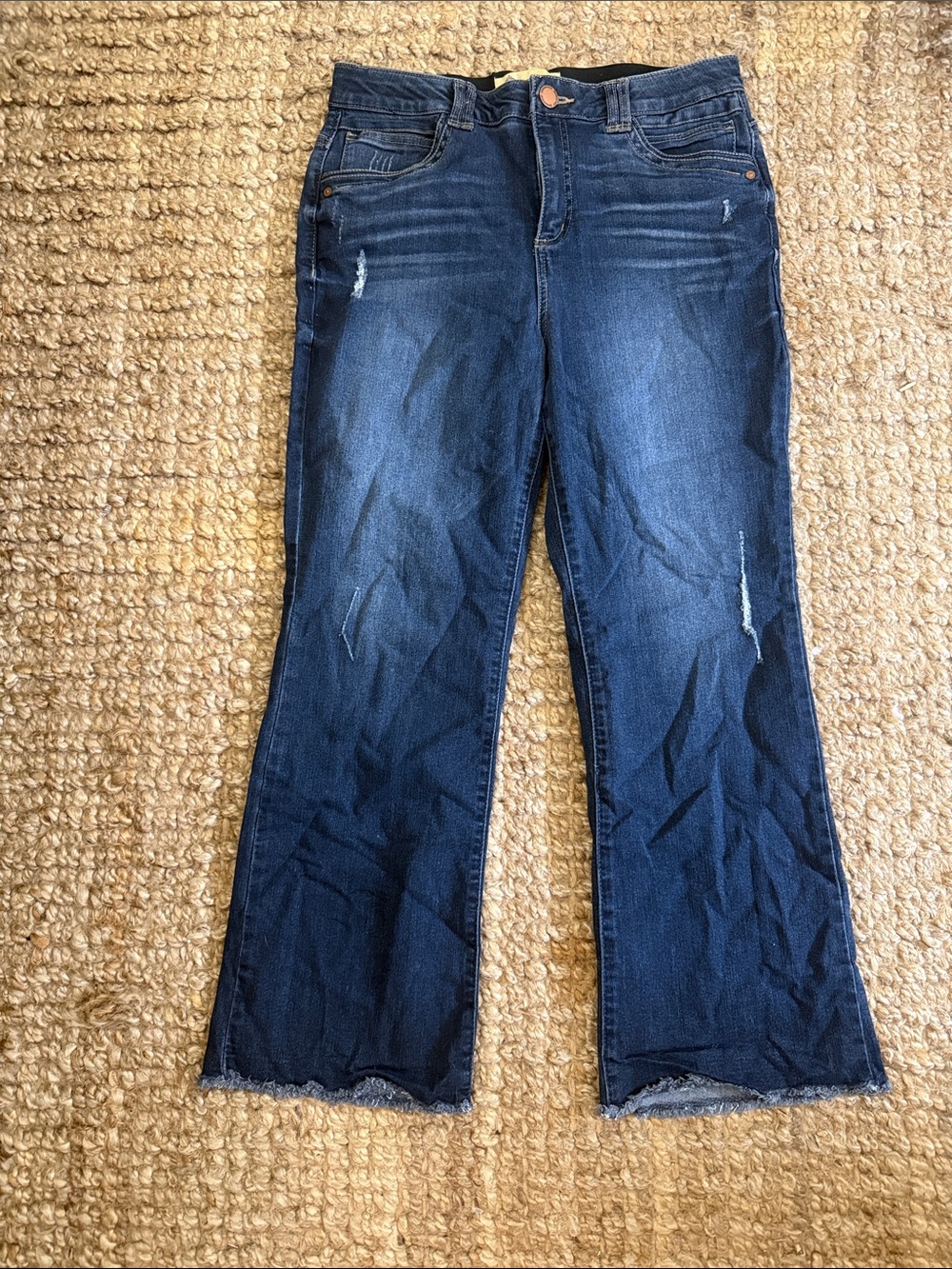 Democracy Dark Blue Flare Jeans with Distressed Detail
